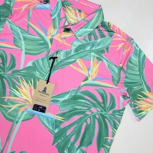 Chubbies Polo Shirt Mens Large NWT Pink Tropical Bird of Paradise Stretch Golf